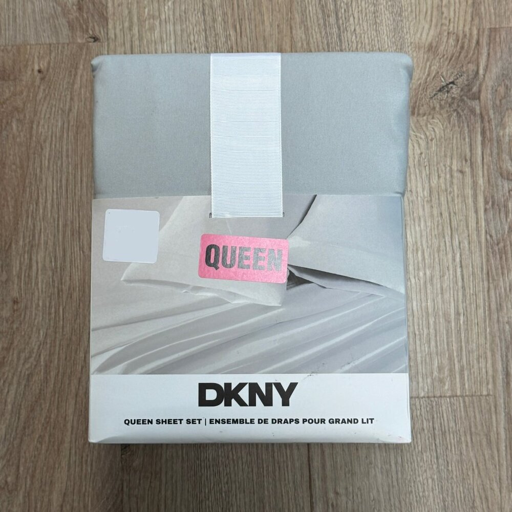 4 Pc. DKNY Queen Gray Grey Sheets Sheet Set 1 Fitted, 1 Flat, 2 Pillowcases